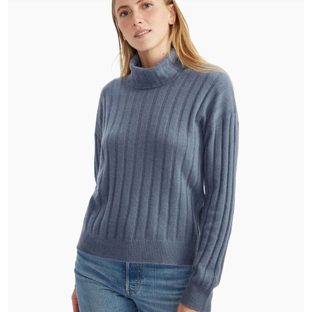 NAADAM Cashmere Relaxed Ribbed Turtleneck Slate Blue Size XS